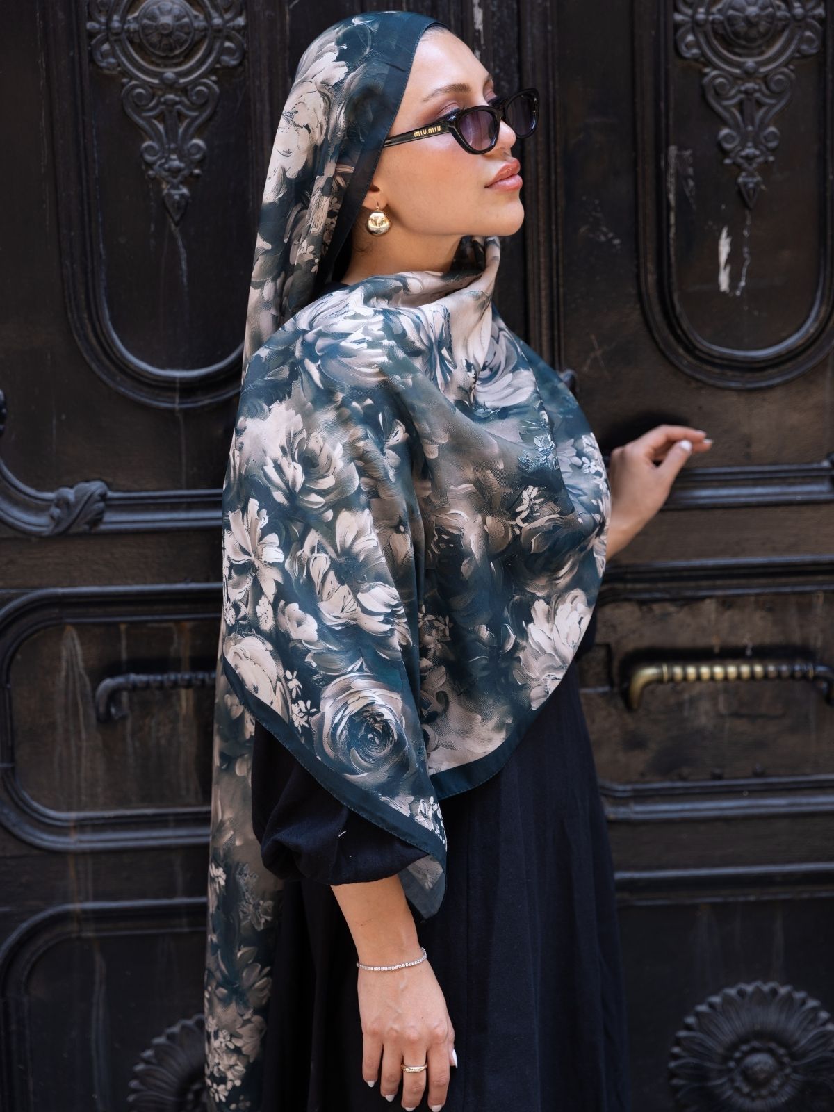 Mystic Bloom Desen Pamuk İpek Şal-Küllü kahve - Görsel 2