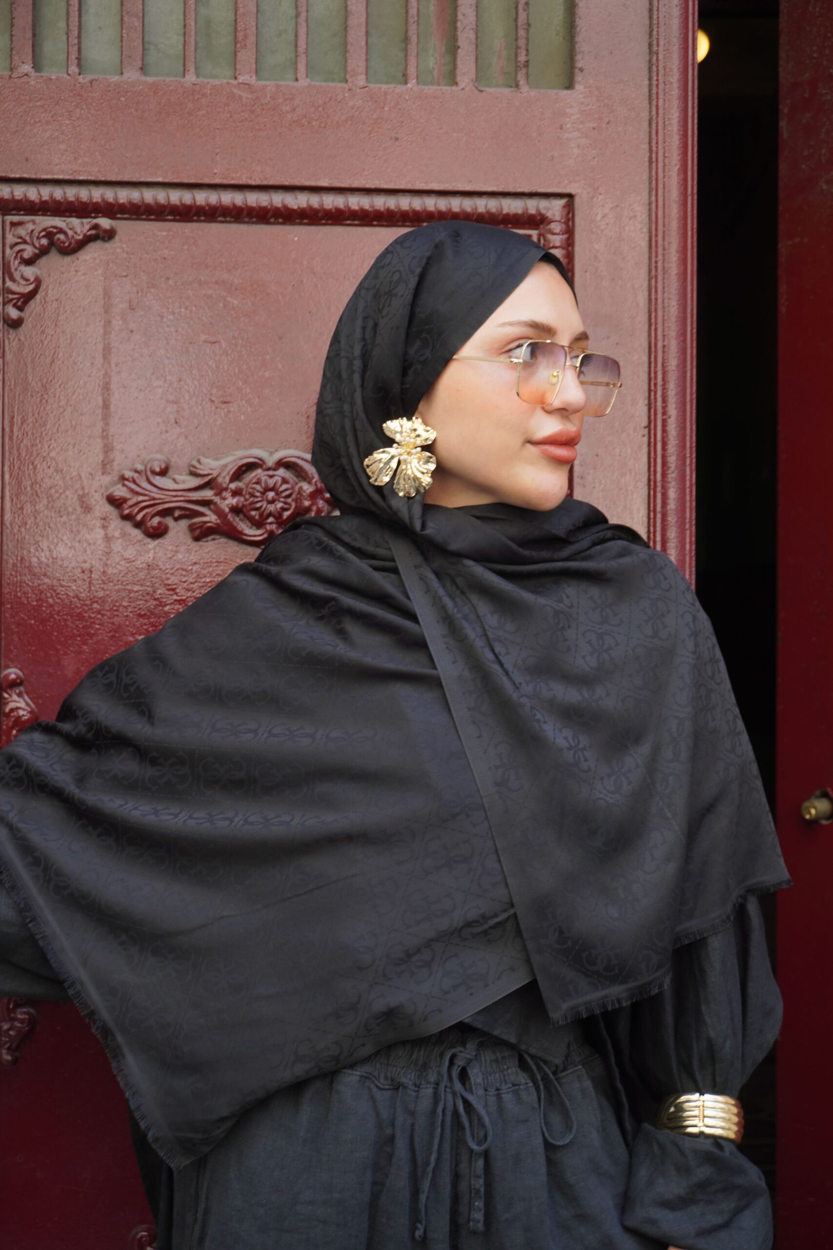 Guess Desen Kendinden Dokulu Desenli İtalyan Şal-10011-Siyah - Görsel 3