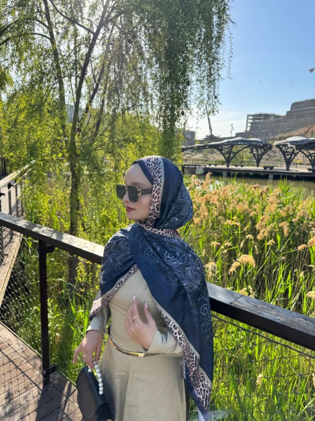 Leopar Detaylı Pamuk İpek Şal-456654-Mor