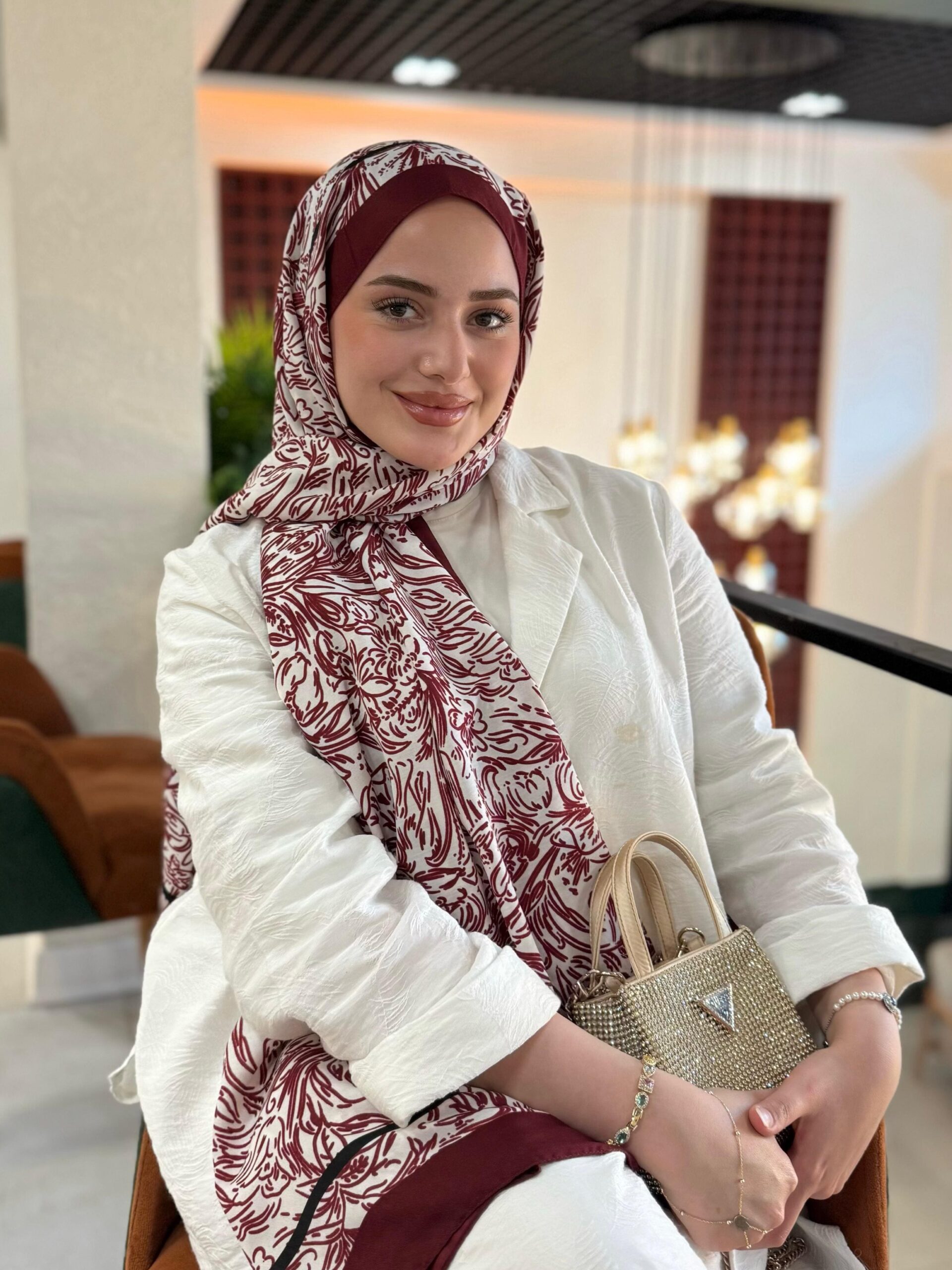 Touch Fourty Floral Desen Pamuk İpek Şal-202343-Kırmızı