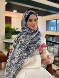 Touch Fourty Floral Desen Pamuk İpek Şal-202343-Lacivert