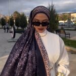 Leopar Detaylı Pamuk İpek Şal-456654-Gece Moru