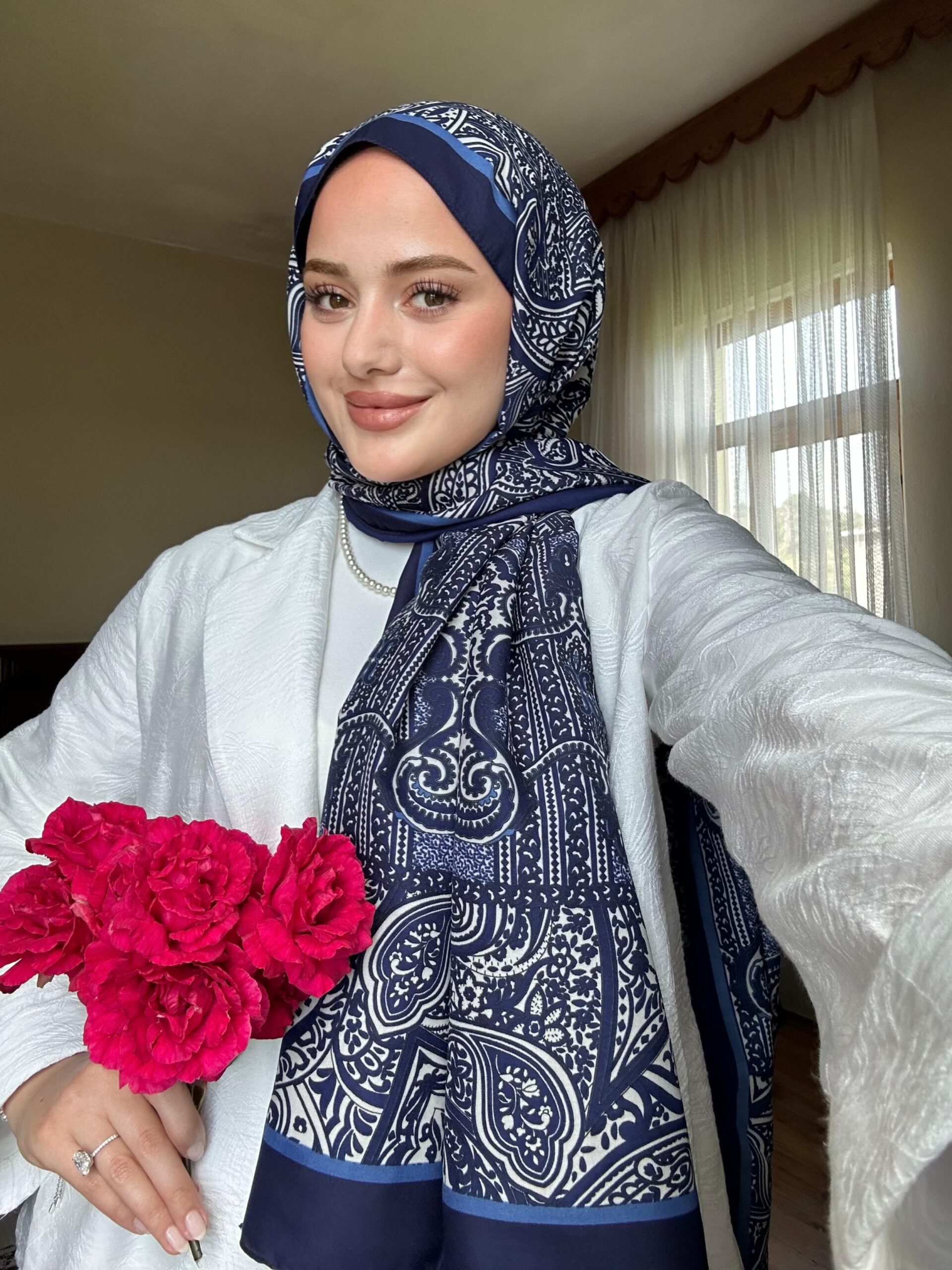 Touch Divan Desen İthal Pamuk Şal-2626202-Lacivert