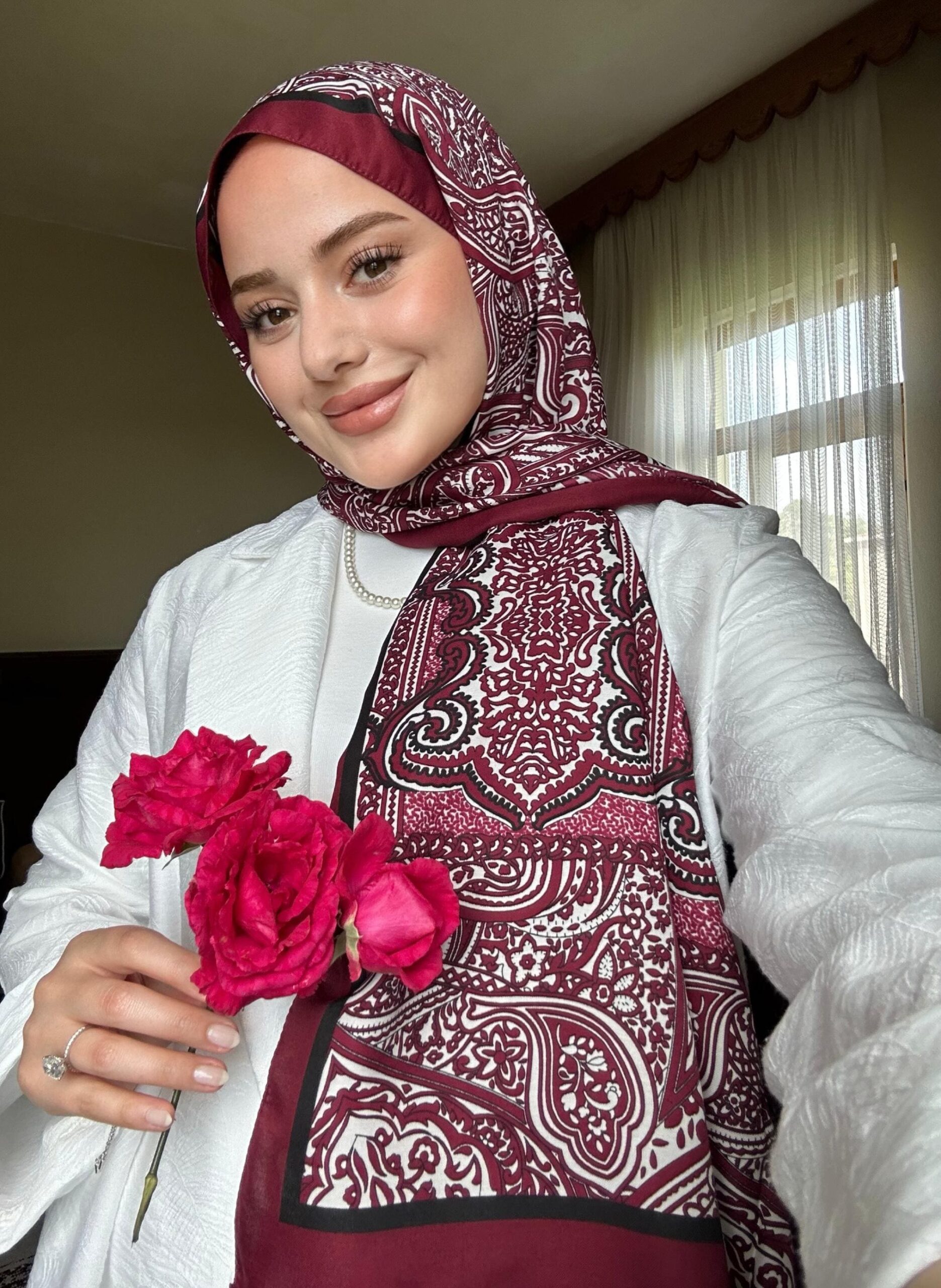 Touch Divan Desen İthal Pamuk Şal-2626202-Bordo