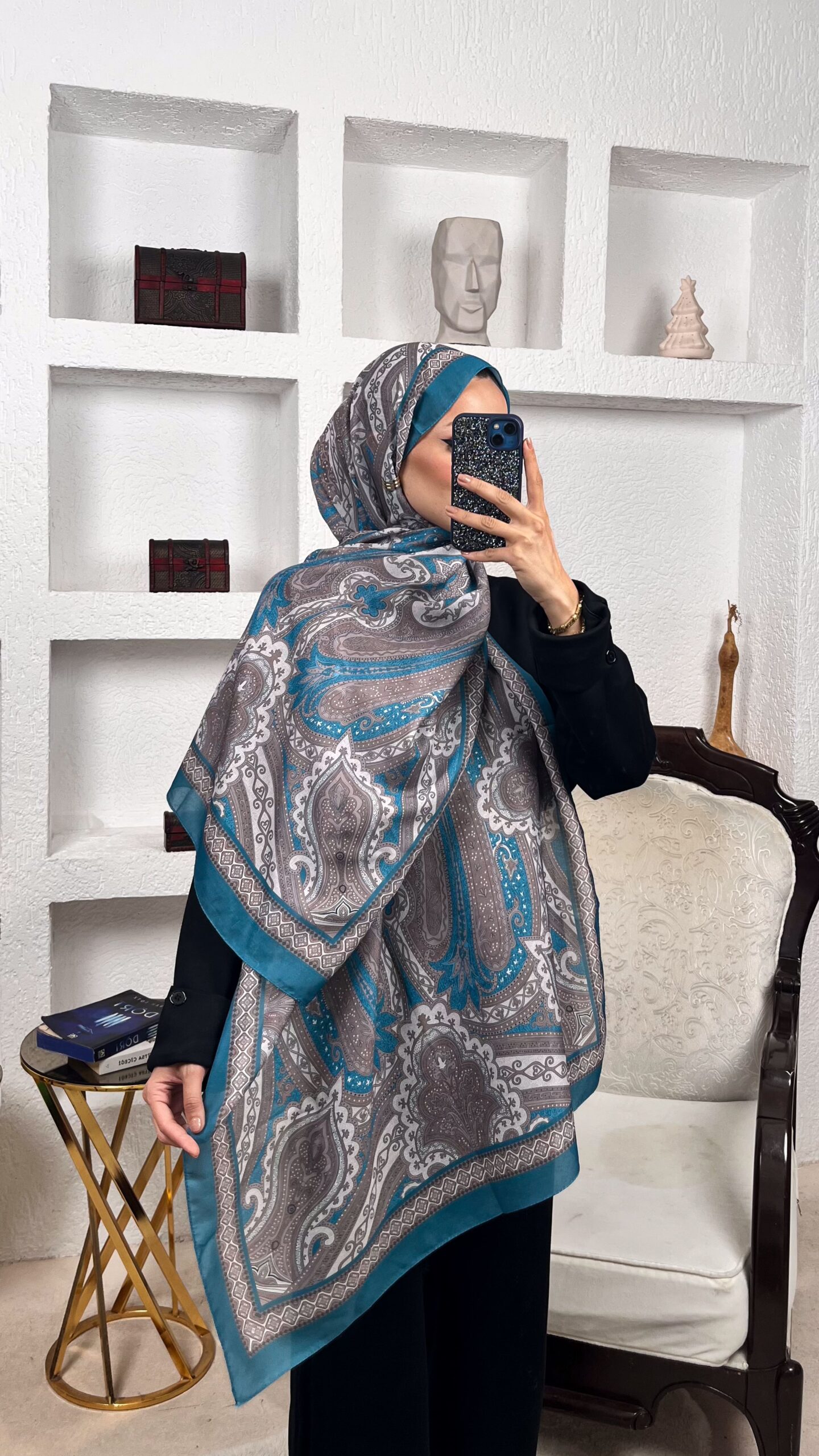 SAHRA DESEN PAMUK İPEK ŞAL-10005-PETROL