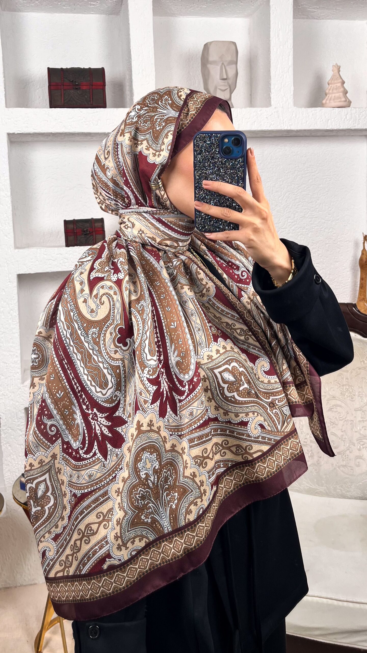 SAHRA DESEN PAMUK İPEK ŞAL-10005-KIZIL BORDO - Görsel 2