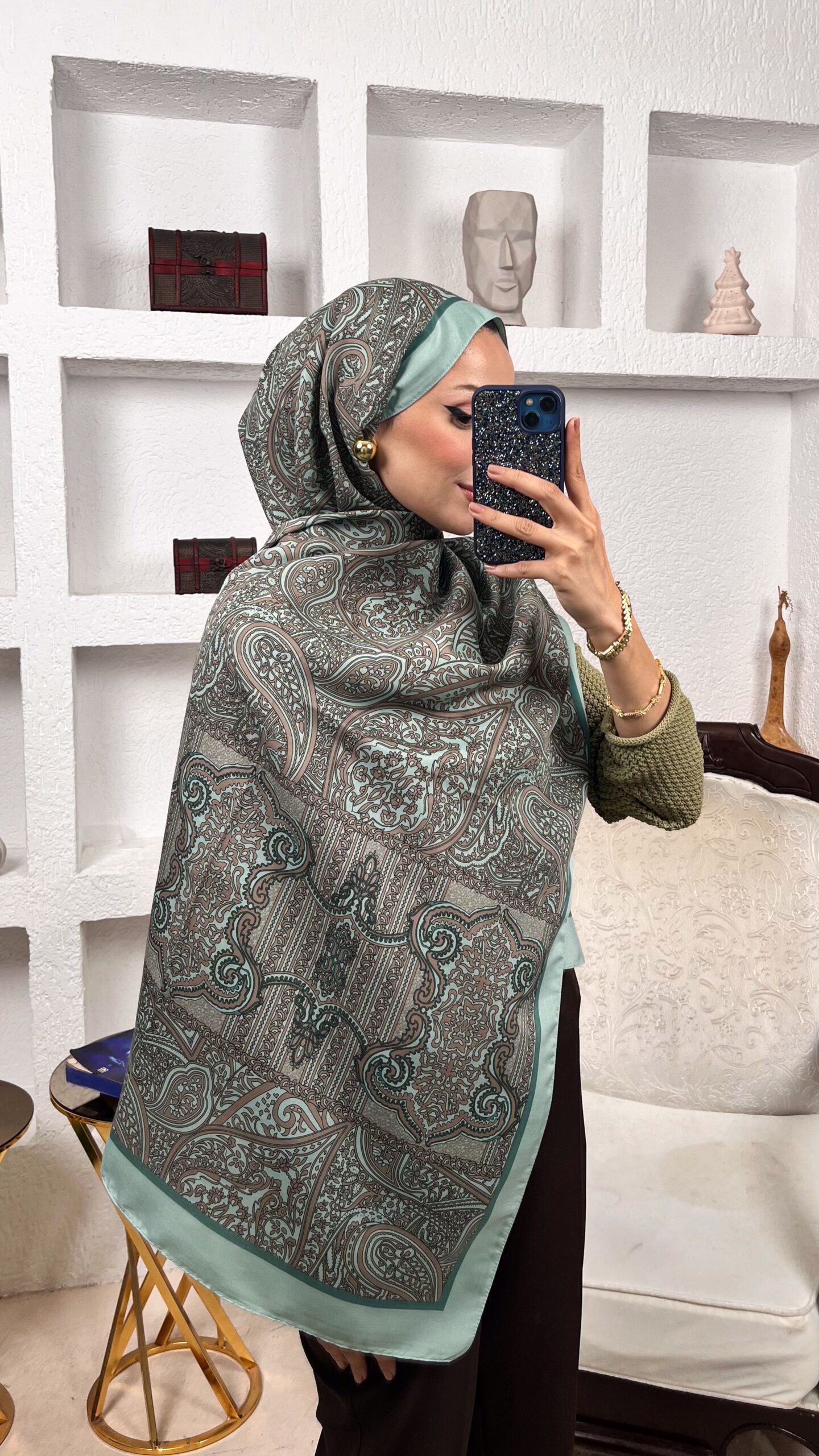 Touch Divan Desen İthal Pamuk Şal-2626202-Su Yeşili