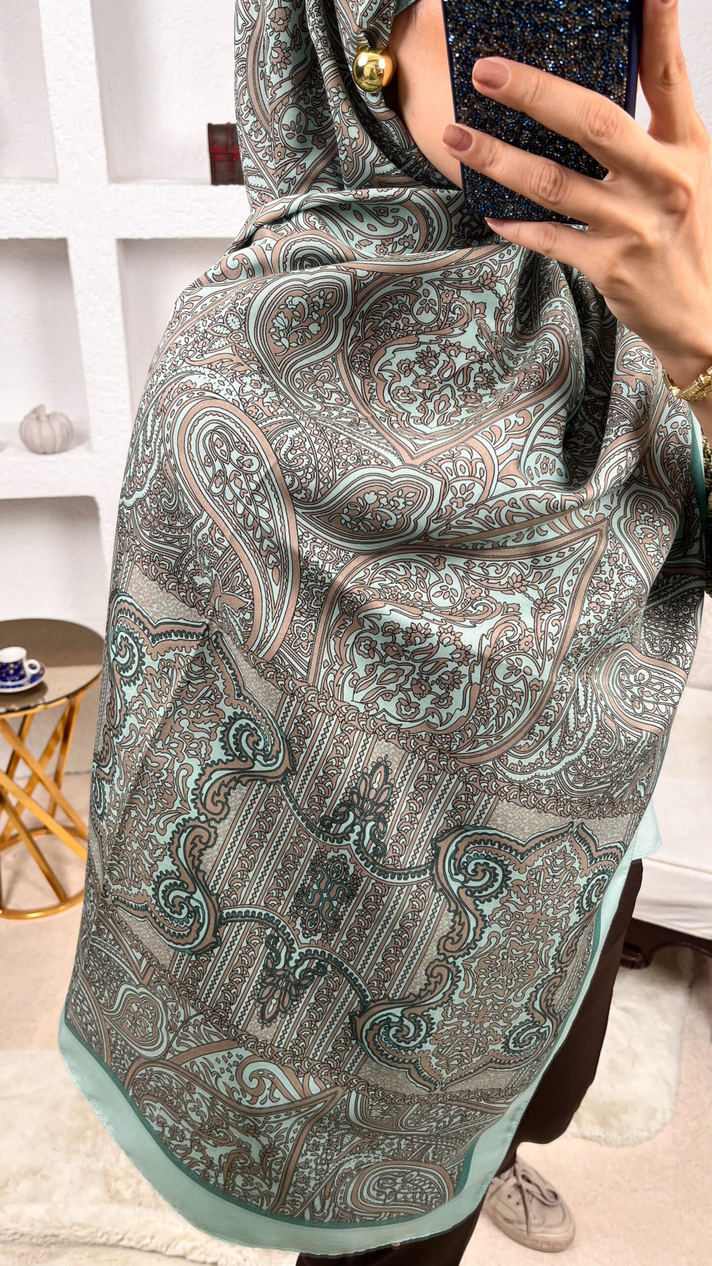 Touch Divan Desen İthal Pamuk Şal-2626202-Su Yeşili - Görsel 2