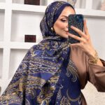 İnci Gecesi Desen Pamuk İpek Şal-10004-İNDİGO