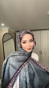 Leopar Detaylı Pamuk İpek Şal-456654-Mint