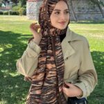 Chanel Çizgili Leopar Pamuk Soft Şal 54120 - Kahve