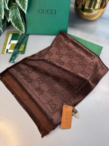 Gucci İthal Yün  İpek Şal Tam Set Kutulu Sertifikalı-Acıkahve