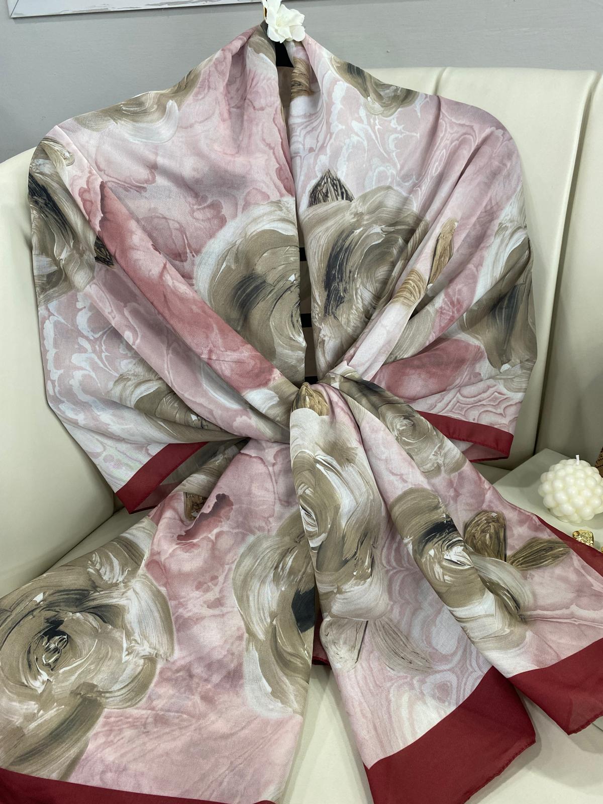 GÜL DESEN PAMUK ŞAL-989734- SOFT PEMBE