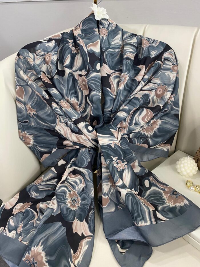 PAPATYA DESEN PAMUK İPEKSİ ŞAL 25896- ANTRASİT