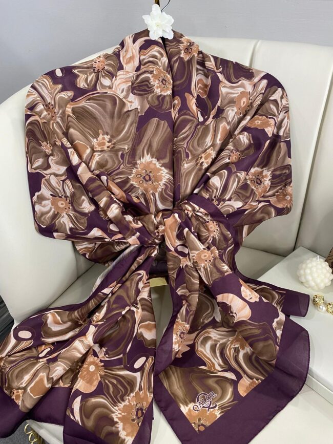 PAPATYA DESEN PAMUK İPEKSİ ŞAL 25896- MÜRDÜM