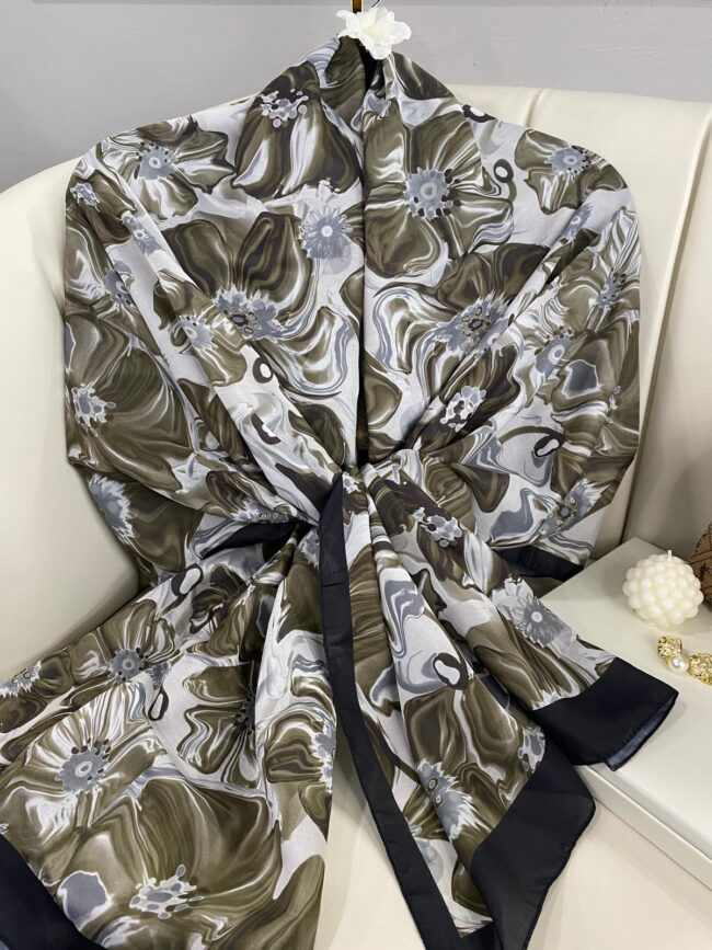 PAPATYA DESEN PAMUK İPEKSİ ŞAL 25896- KAHVE