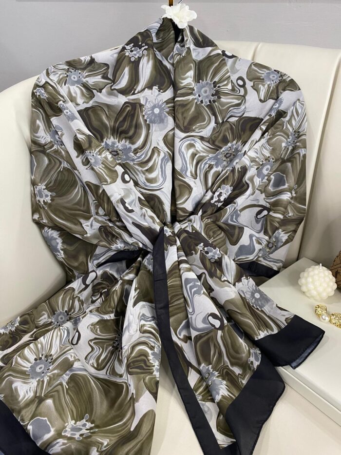 PAPATYA DESEN PAMUK İPEKSİ ŞAL 25896- KAHVE