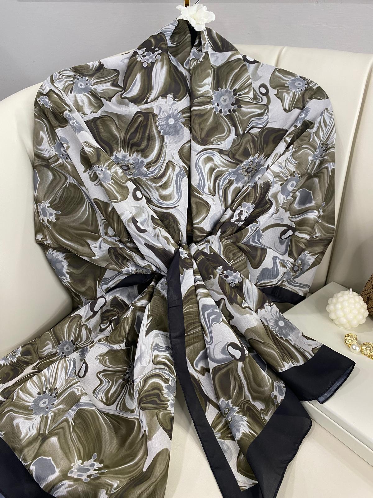 PAPATYA DESEN PAMUK İPEKSİ ŞAL 25896- KAHVE