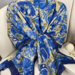 PAPATYA DESEN PAMUK İPEKSİ ŞAL 25896- MAVİ