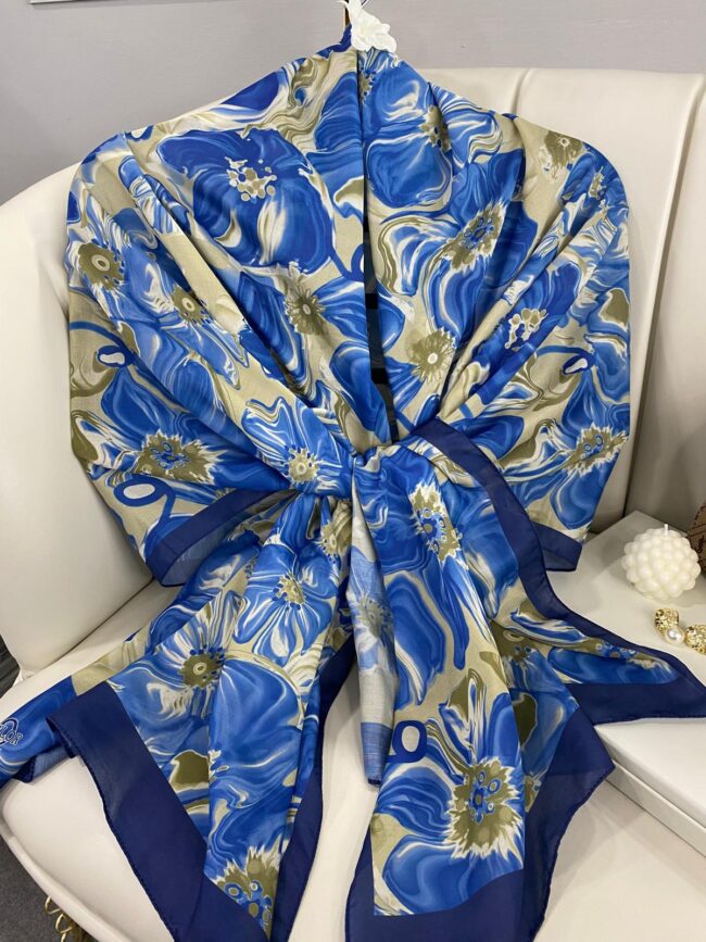 PAPATYA DESEN PAMUK İPEKSİ ŞAL 25896- MAVİ