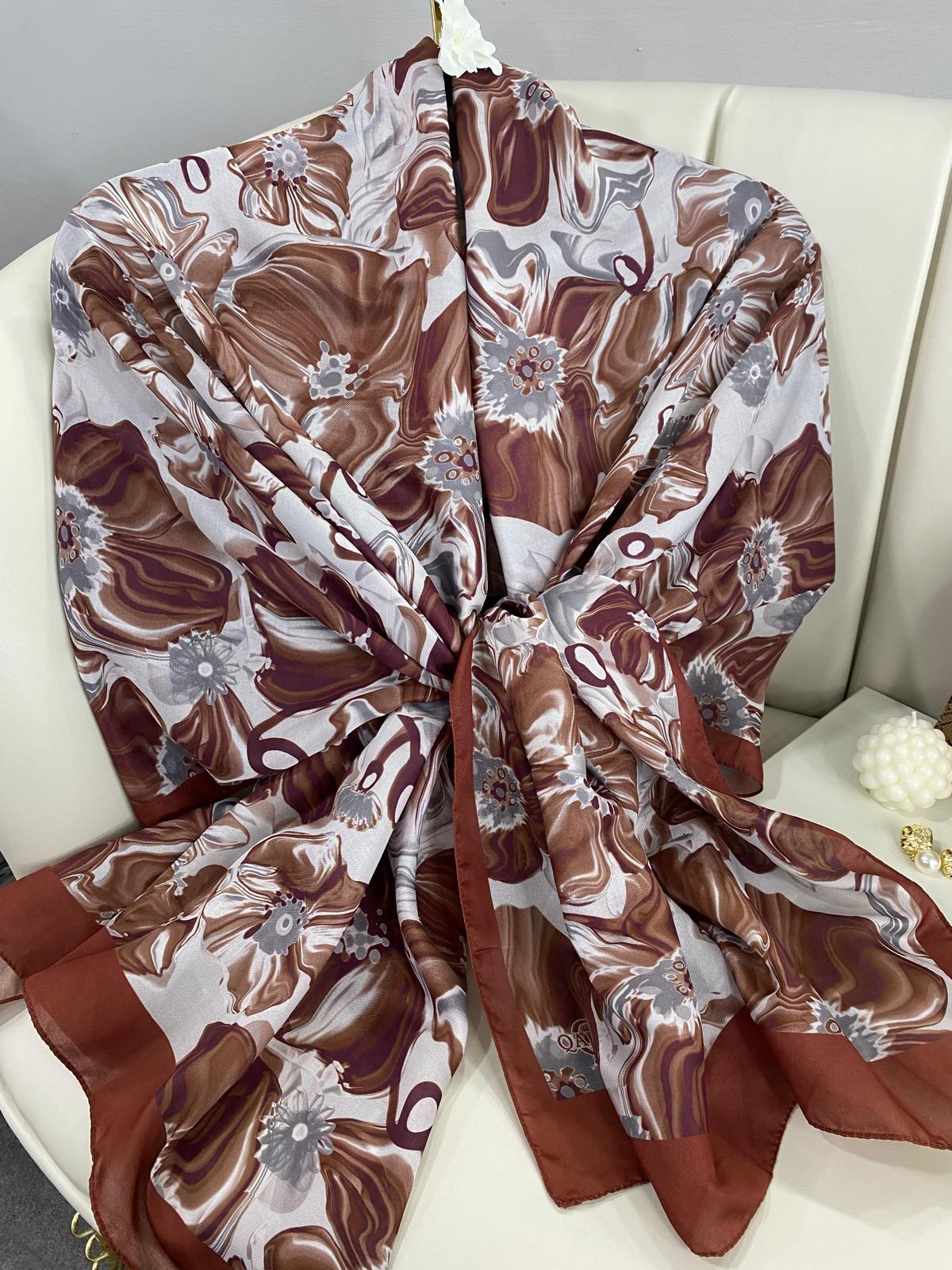 PAPATYA DESEN PAMUK İPEKSİ ŞAL 25896- KESTANE