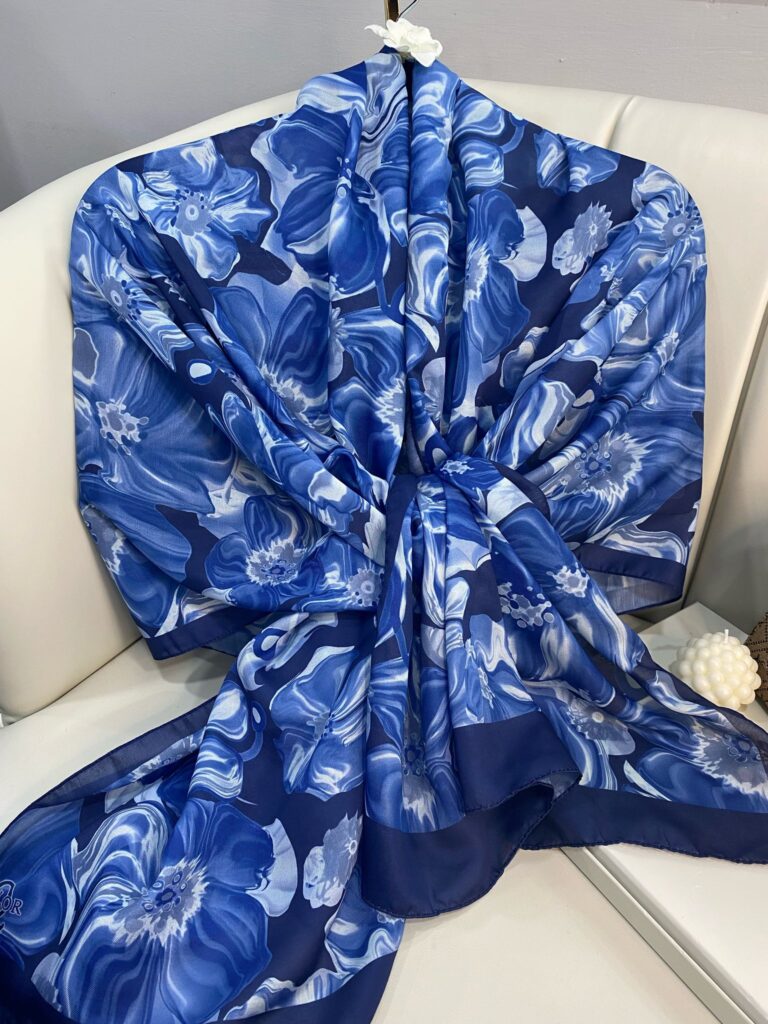 PAPATYA DESEN PAMUK İPEKSİ ŞAL 25896- SAKS