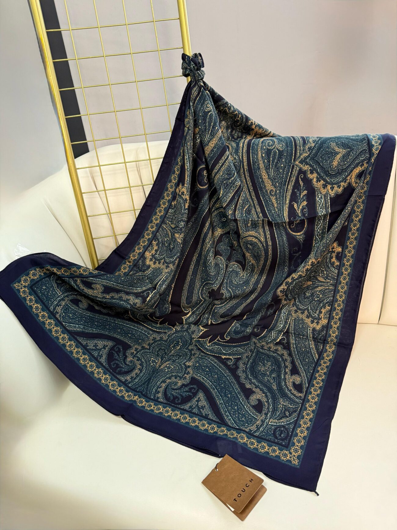 Touch İthal Pamuk İpek Şal 63454 - Lacivert-Vizon