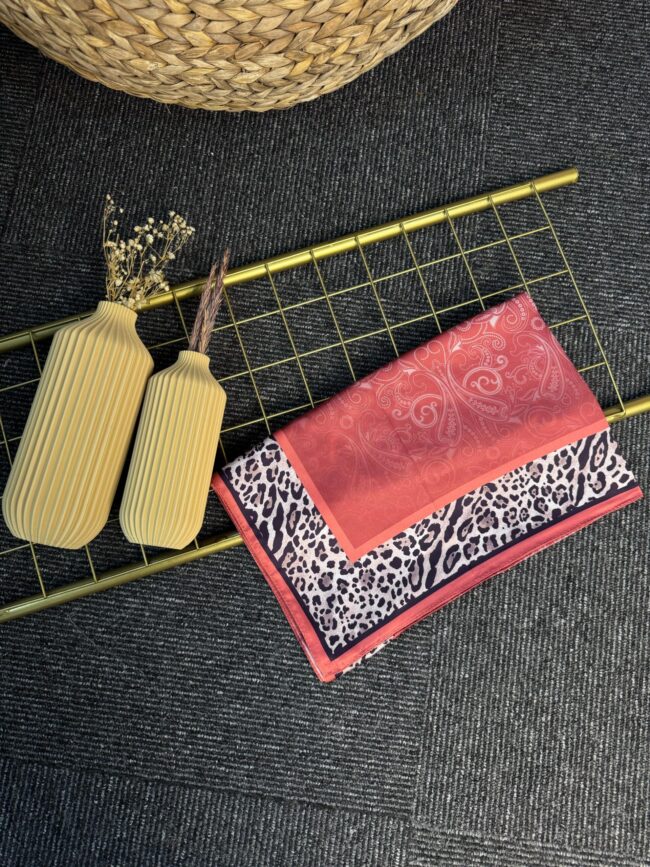 Leopar Detaylı Pamuk İpek Şal-456654-Somon