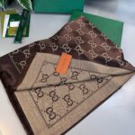 Gucci İthal Yün  İpek Şal Tam Set Kutulu Sertifikalı-Kahve