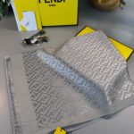 Fendi  İthal Yün  İpek Şal Tam Set Kutulu Sertifikalı-Gri