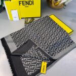 Fendi  İthal Yün  İpek Şal Tam Set Kutulu Sertifikalı-Gri-Siyah