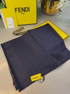Fendi  İthal Yün  İpek Şal Tam Set Kutulu Sertifikalı-Lacivert