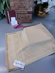 Dior  İthal Yün  İpek Şal Tam Set Kutulu Sertifikalı-Bej