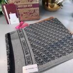 Dior  İthal Yün  İpek Şal Tam Set Kutulu Sertifikalı-Gri-Antrasit