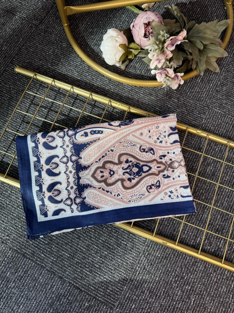 Otantik Desen Pamuk İpek Şal-259400-Lacivert