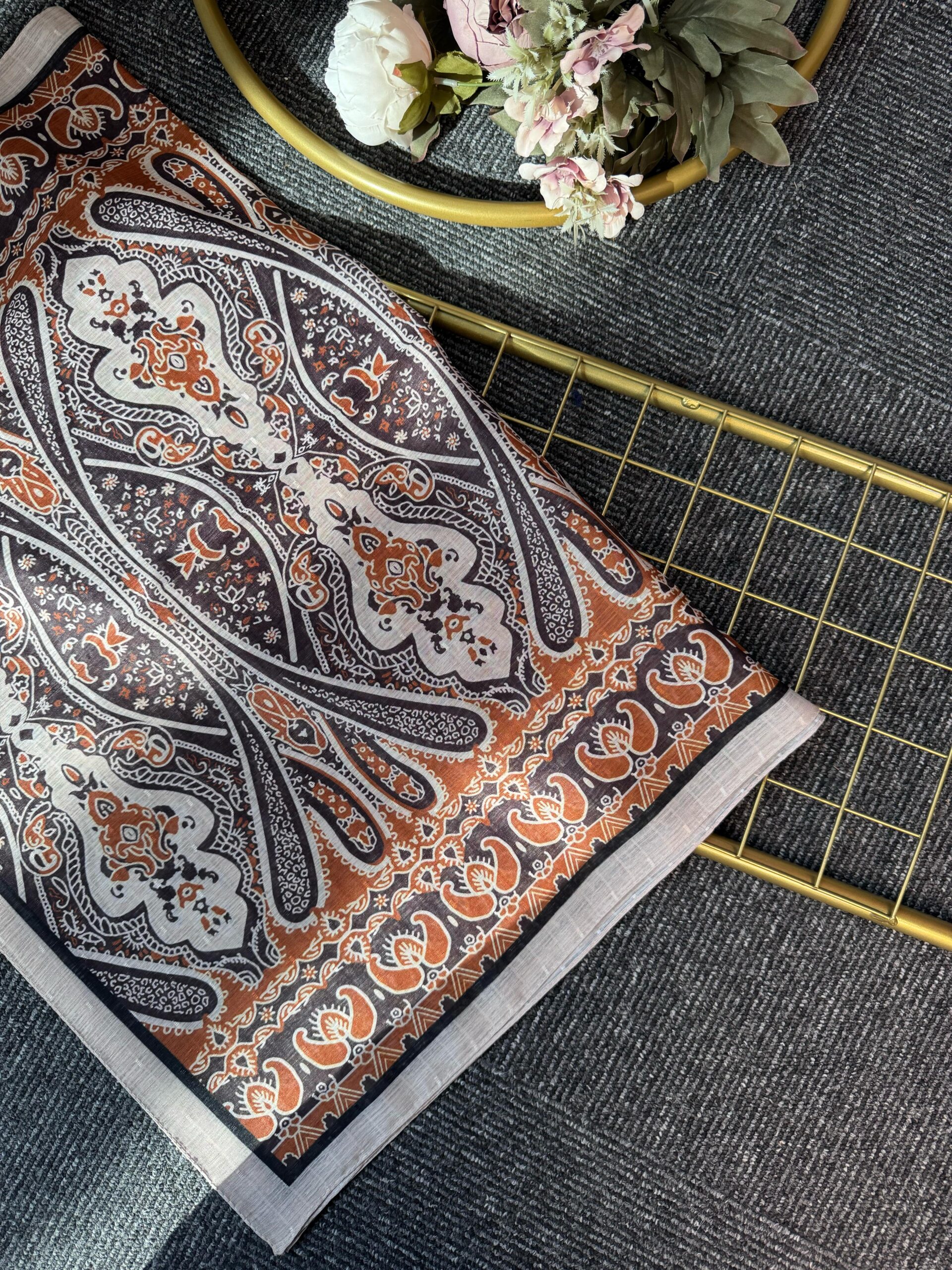 Otantik Desen Pamuk İpek Şal-259400-Tarçın