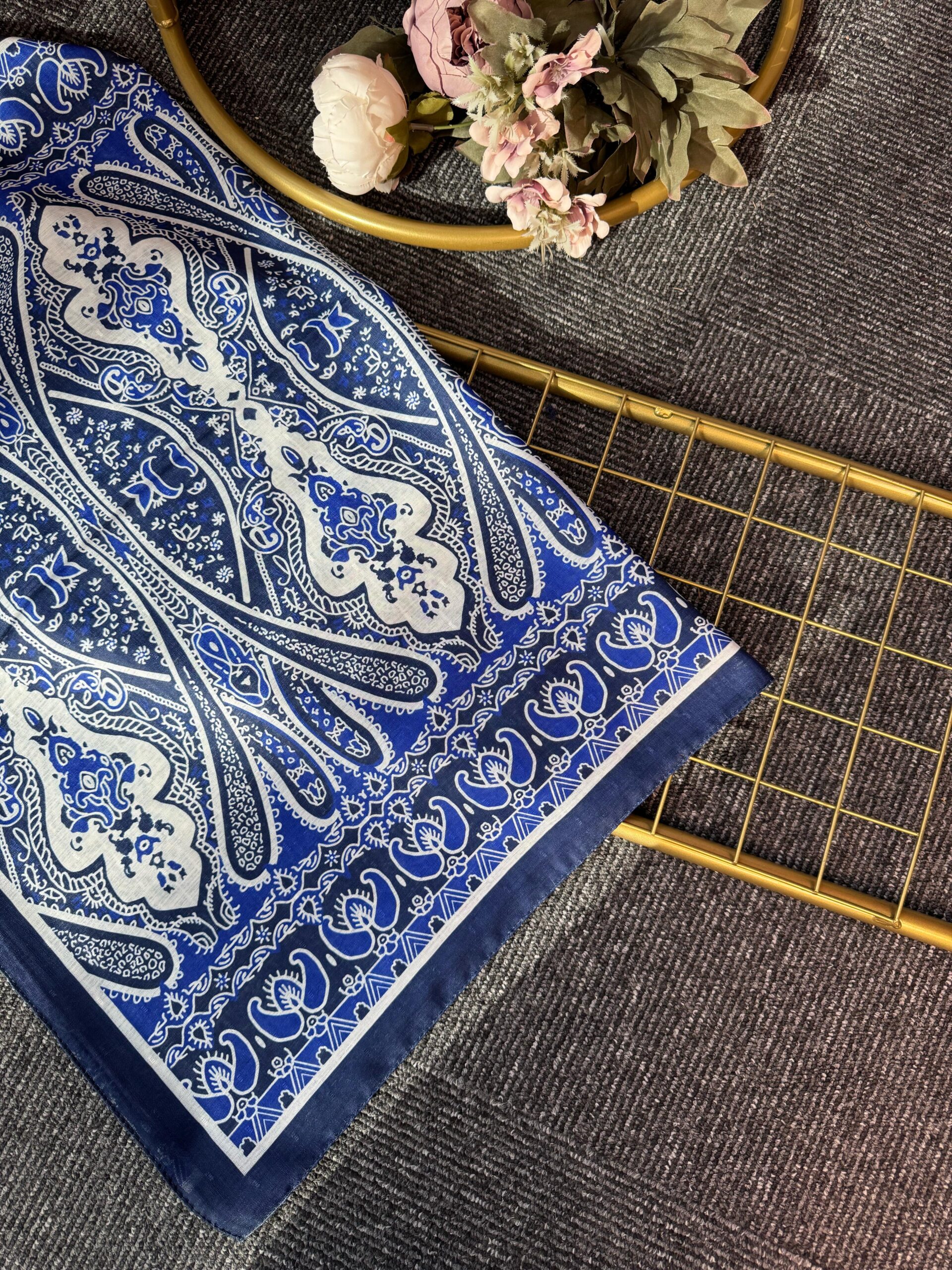 Otantik Desen Pamuk İpek Şal-259400-Saks