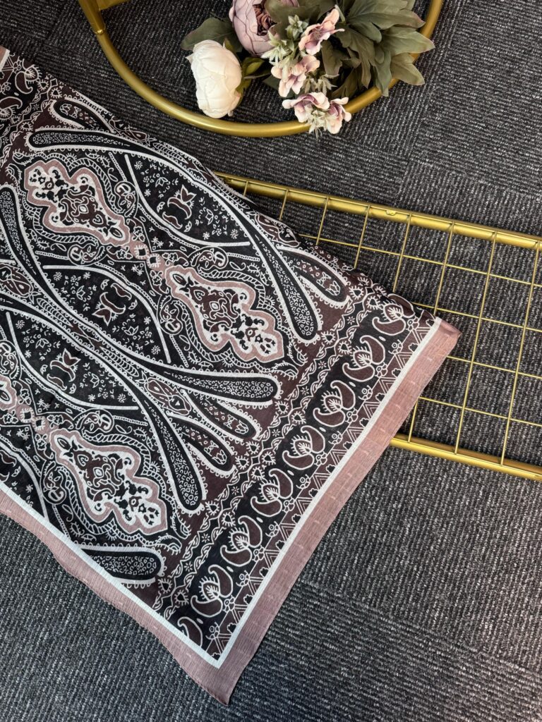 Otantik Desen Pamuk İpek Şal-259400-Acıkahve