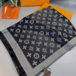 Lv  İthal Yün  İpek Şal Tam Set Kutulu Sertifikalı-Gri-Siyah