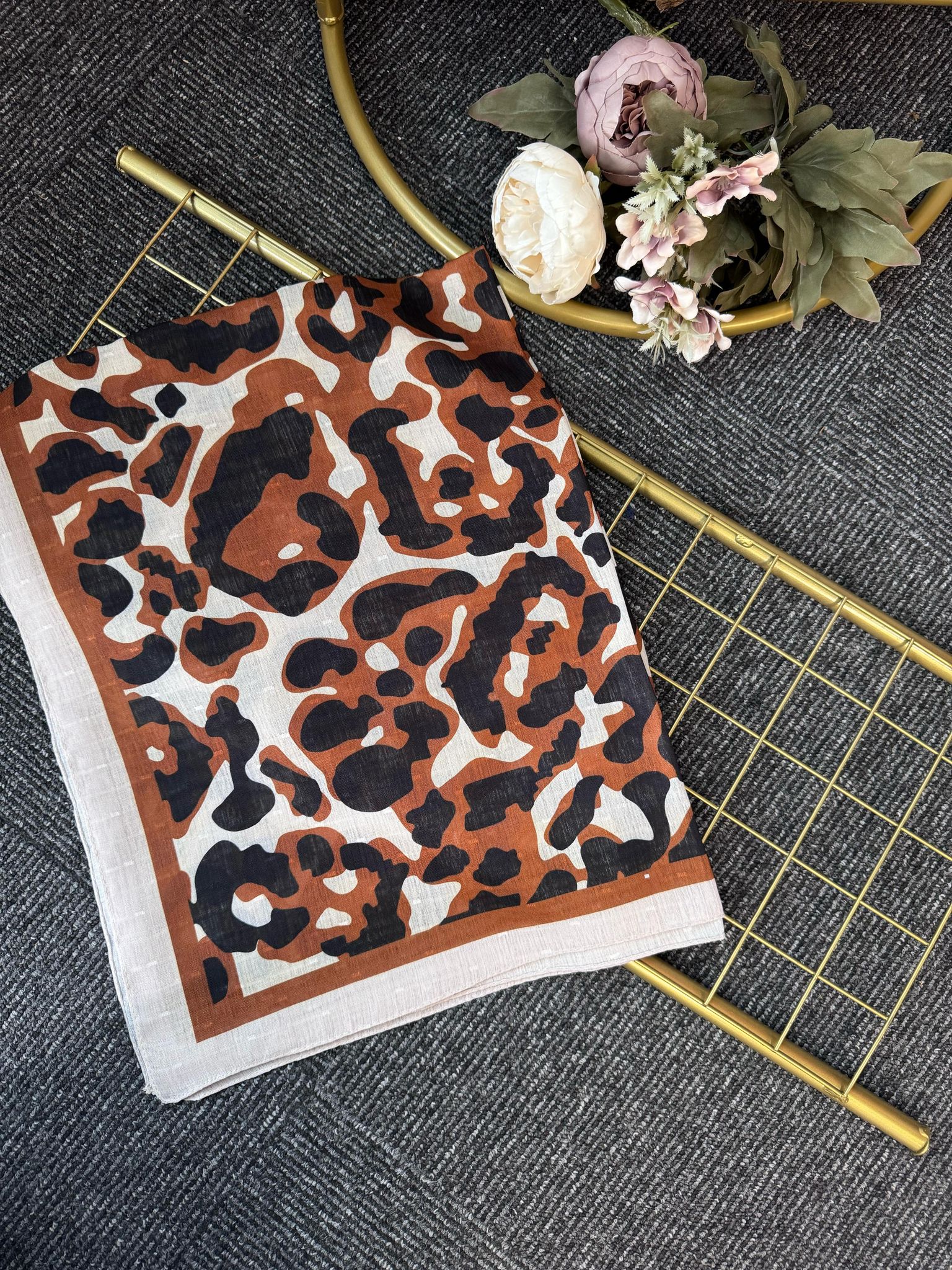 Gölge Motif Pamuk Şal-383561-Tarçın