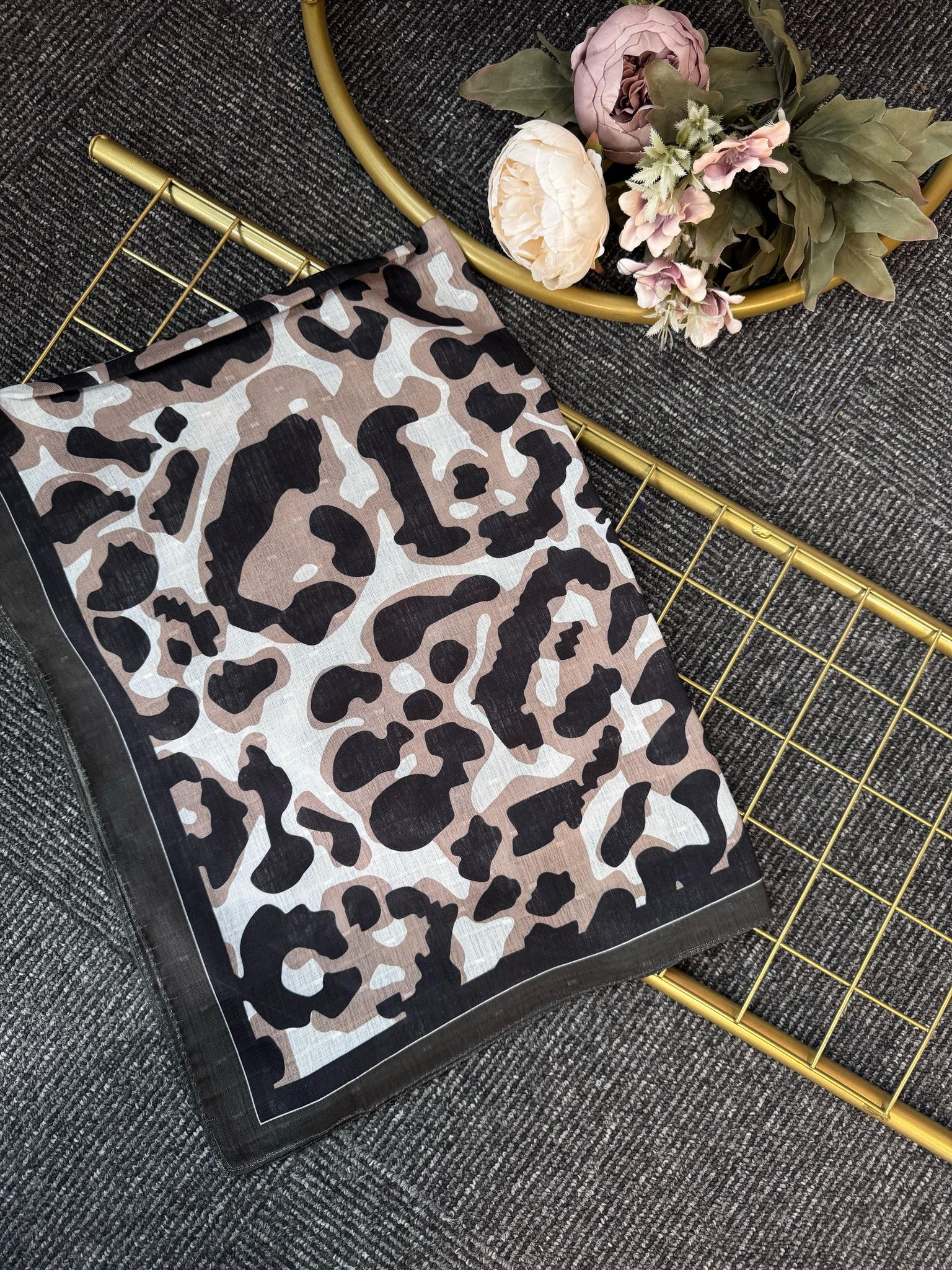 Gölge Motif Pamuk Şal-383561-Haki