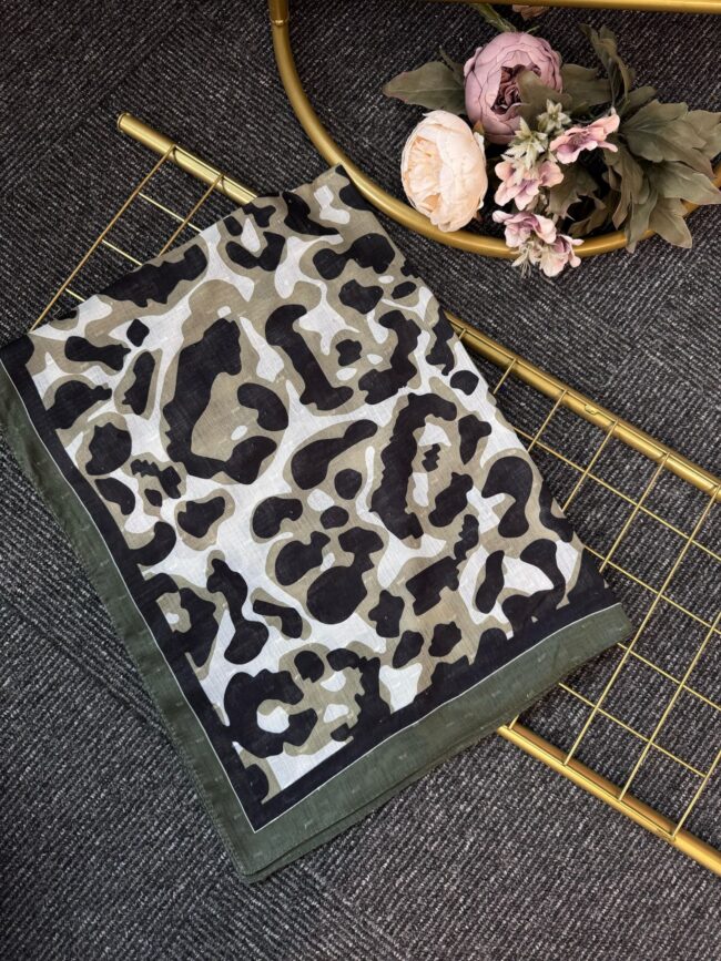 Gölge Motif Pamuk Şal-383561-Asker Yeşili