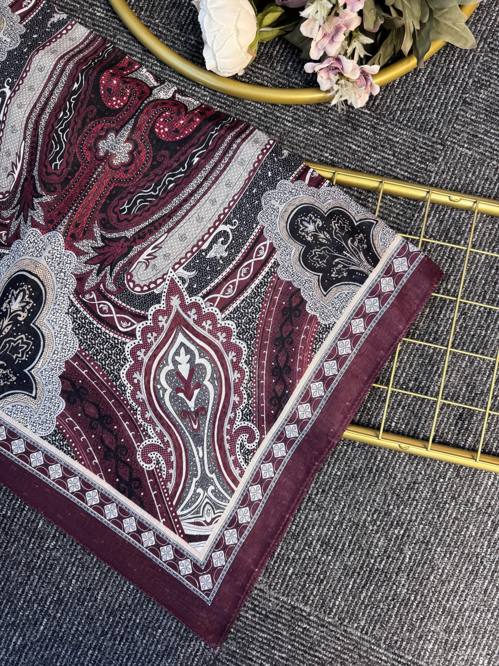 Rüya Sarayı Pamuk Şal-900080-Bordo