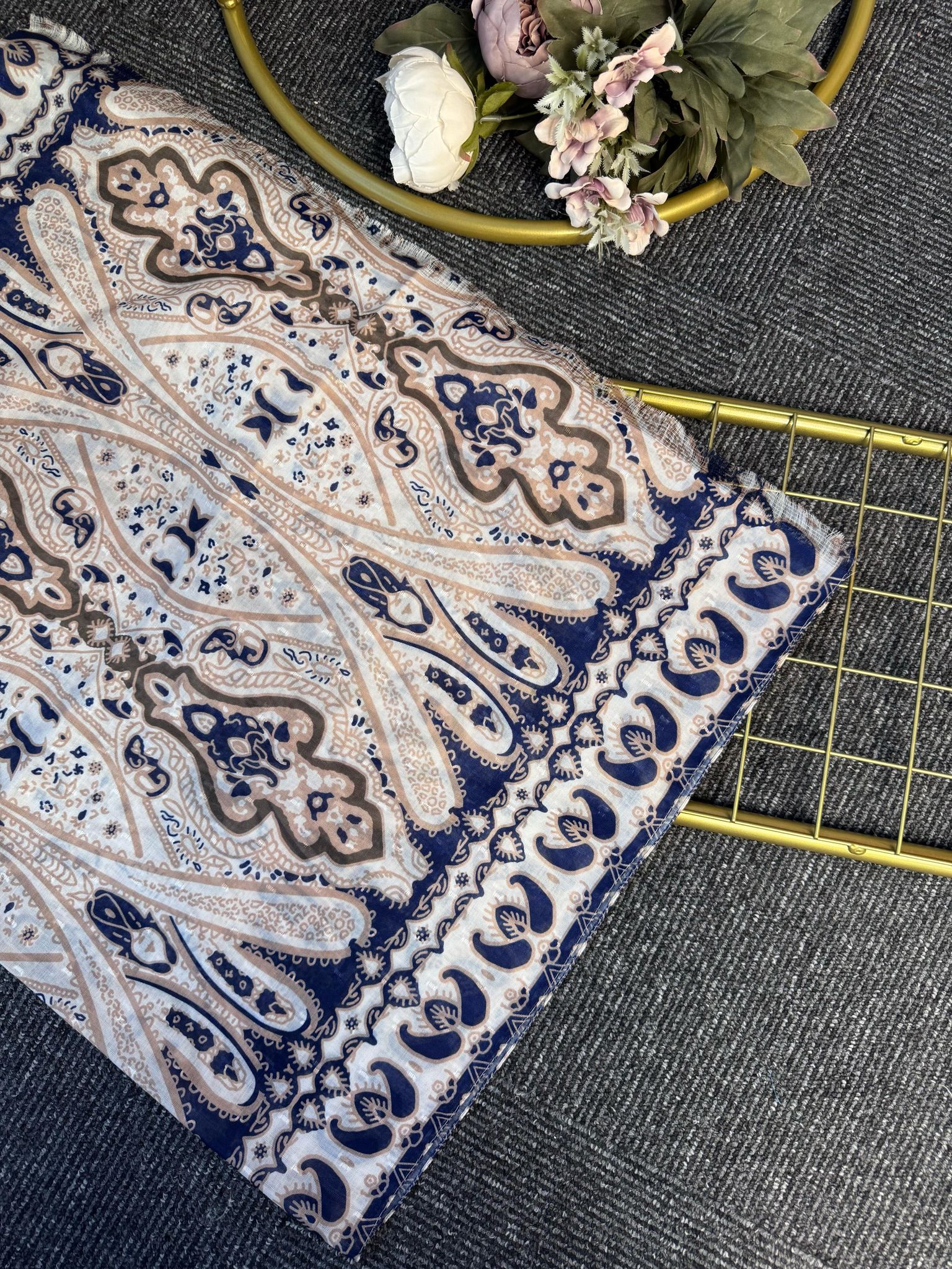 Retro Rüzgarı Pamuk Soft Şal-089605-Lacivert