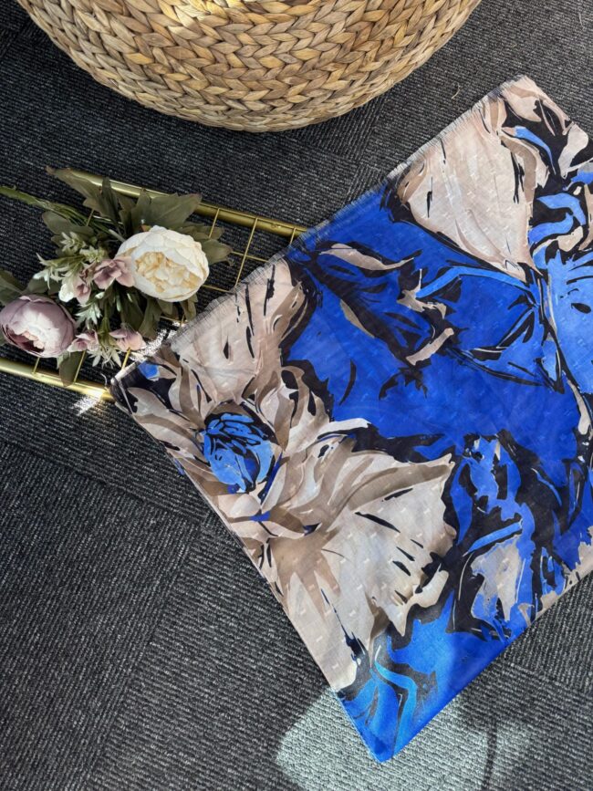 Dalgaların Dansı Naturel Pamuk Şal-443444-Mavi