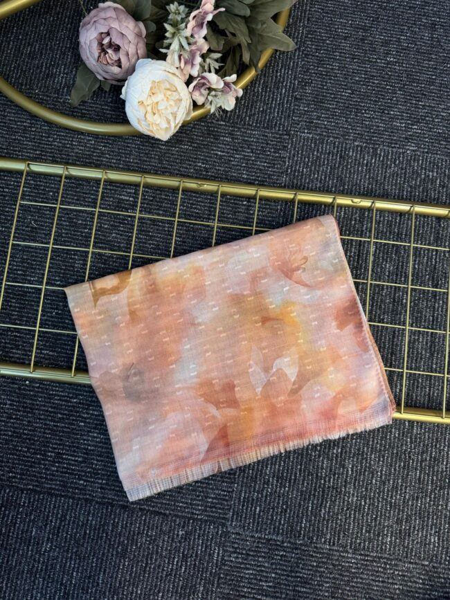 Floral Paısley Naturel Pamuk Desen Şal -741852-Şeftali Köpüğü