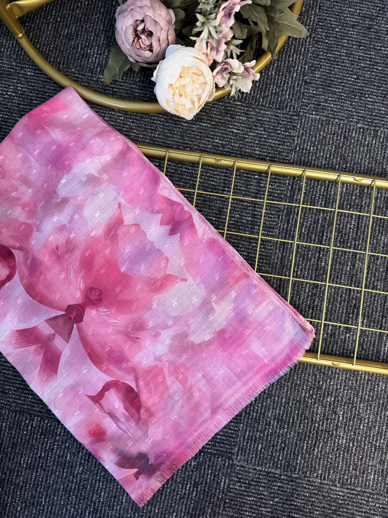 Floral Paısley Naturel Pamuk Desen Şal -741852-Pembe Amber