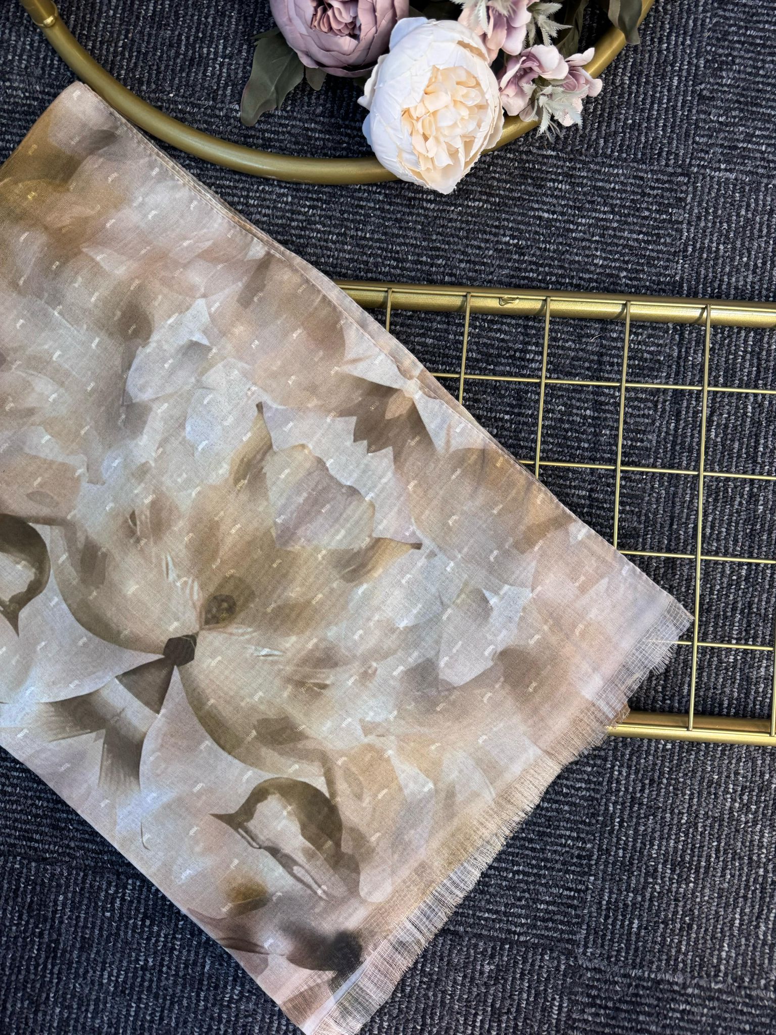 Floral Paısley Naturel Pamuk Desen Şal -741852-Limon Işıltısı