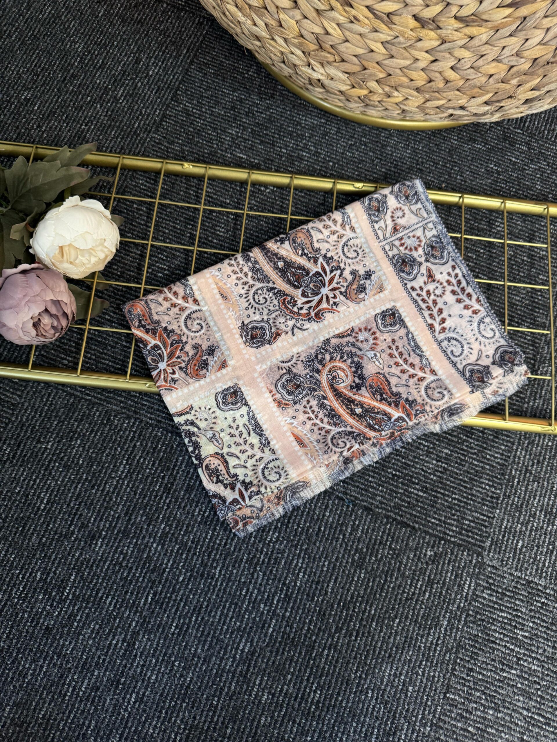 Zemheri Motif Pamuk  Şal-665544-Ekru