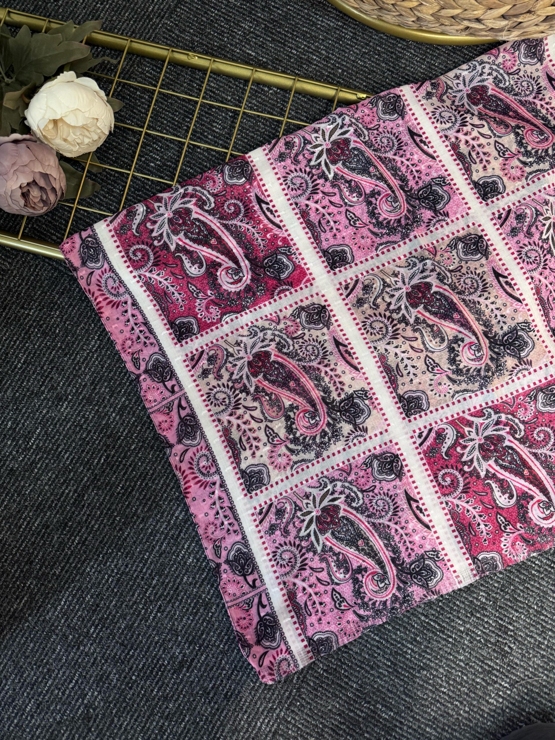 Zemheri Motif Pamuk  Şal-665544-Gül